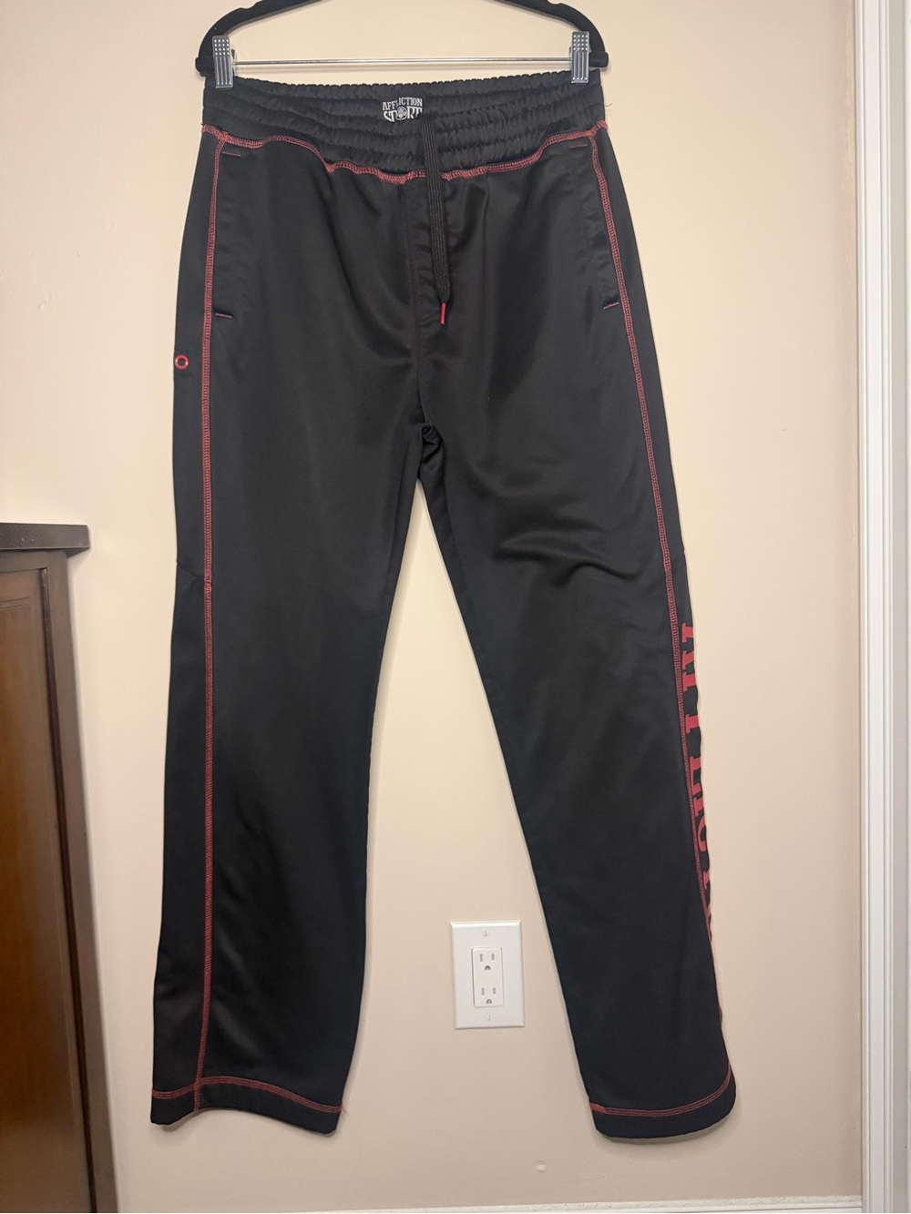 Affliction Black Sweatpants with Red Topstitching